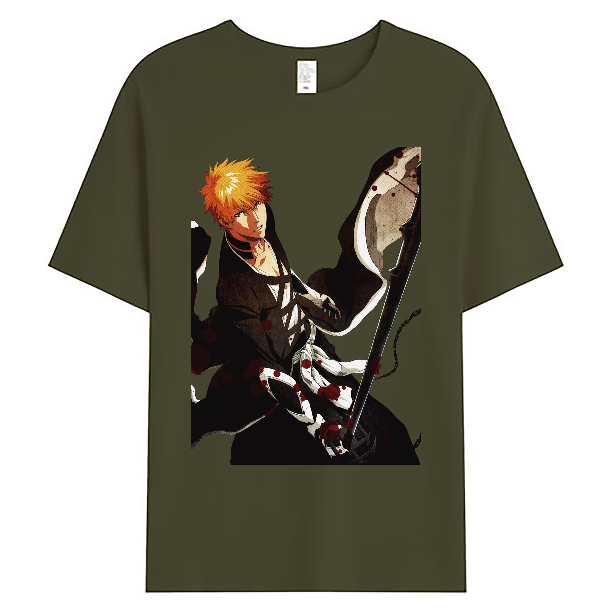 （画像用） ブリーチ 黒崎一護（くろさき いちご）BLEACH Kurosaki Ichigo 綿100％ メンズ半袖Tシャツ｜肌触りやわらか＆通気性